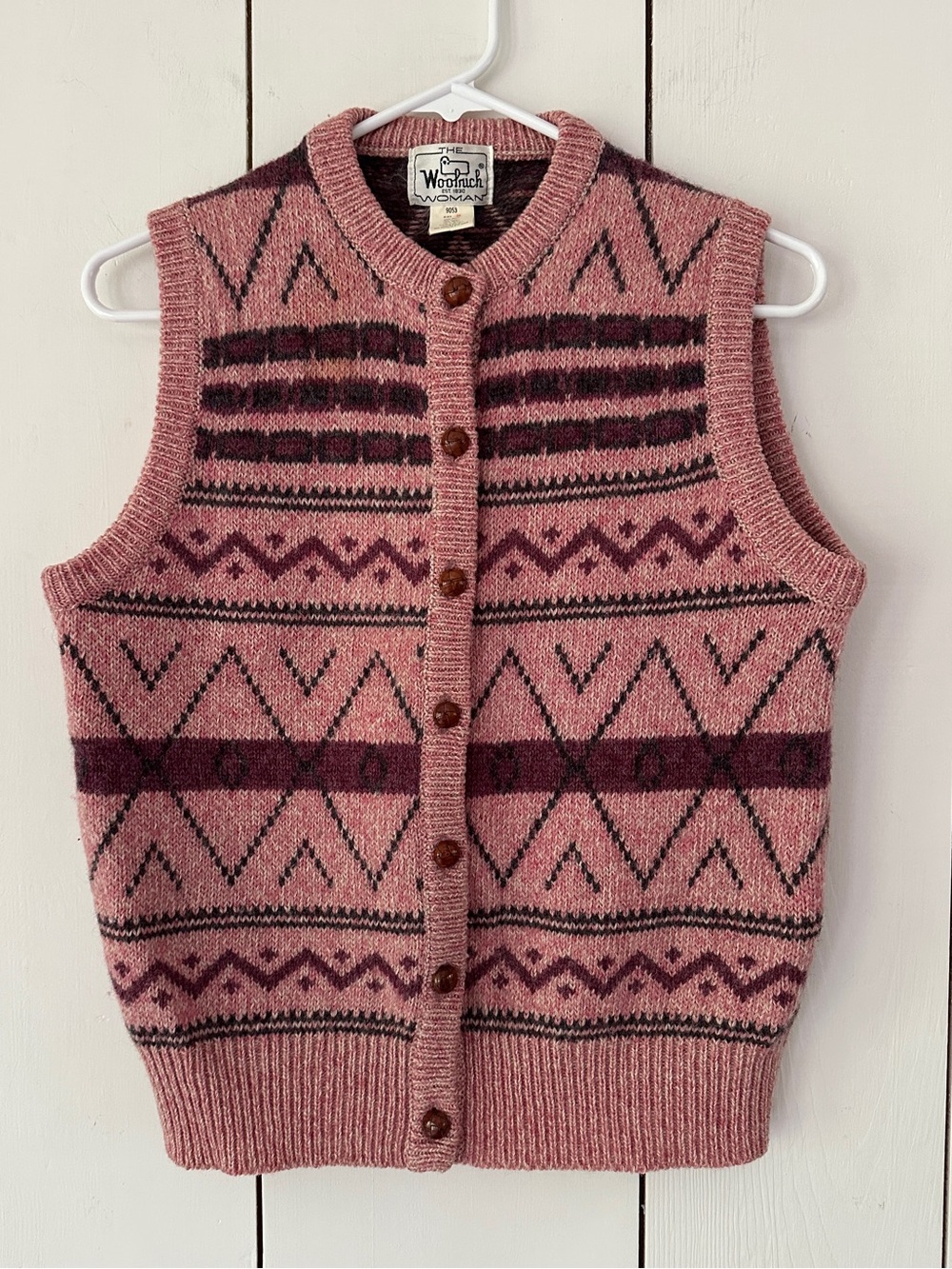 Vintage Woolrich Wool Fair Isle Button Front Vest Sweater M English Countryside